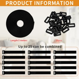 5m Adjustable Cable Straps with 25 Buckles, Cut-to-Length Cinch Strap,Reusable Fastening Nylon Securing Cord Ties for Cable Tidy, Wire Management, Cord Organiser (2cm x 5m)