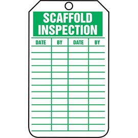Accuform TRS325PTM Accuform RP-Plastic Jumbo Tag, Legend "Scaffold Inspection", 8-1/2" Length x 3-7/8" Width x 0.015" Thickness, Green On White (Pack of 5)