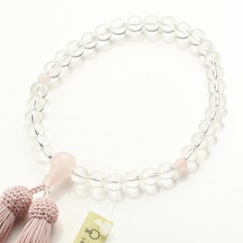 Dotcom Prayer Beads for Women, Genuine Crystal, Rose Quartz, Approx. 0.3 inches (8 mm), Pure Silk Bunch, With Prayer Bag, Can Be Used in All Sects, 0.3 inches (8 mm), Abbreviated Prayer Beads, Kyoto