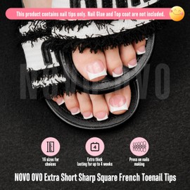 NOVO OVO Short Toe Nail Tips White French Tip BERRY PINK Kurze Press-On Fußnägel,Gel-Extensions,top coat und builder gel erforderlich, kein Kleber enthalten,für DIY-Acrylpediküre,16 Größen,224 Stück.