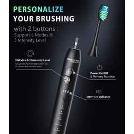 BAOVERI Electric Toothbrush for Adults&Kids, 42000 VPM Rechargeable Sonic Toothbrush with 8 Brush Heads, 5 Modes & 3 Intensity Levels, IPX7 Waterproof, 2-Min Smart Timer, 4 H Fast Charge for 60 Days