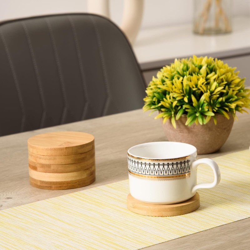 24 Pcs Round Bamboo Coaster 8 CM Wood Coaster Natural