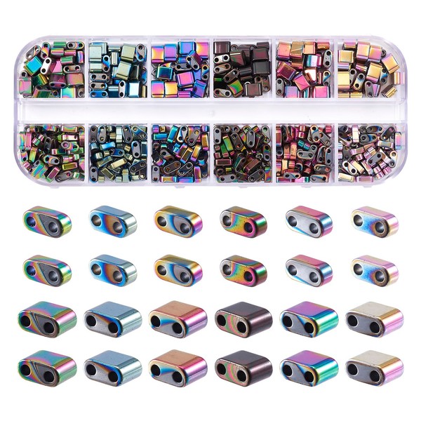 Magibeads 480Pcs Hematite Tila Beads - Iridescent Rectangle Square 6