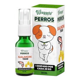 Waggys Aceite Relajante + SALMÓN para Perros Grandes - Apoyo para el manejo de Estrés y Ansiedad, Inflamación, Piel y Pelo - Adicionados con Omegas y Aceite Relajante - 75 Disparos.