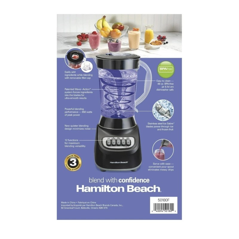 Hamilton Beach Smoothie Blender, 48 oz. Jar, Stainless Steel Blade,