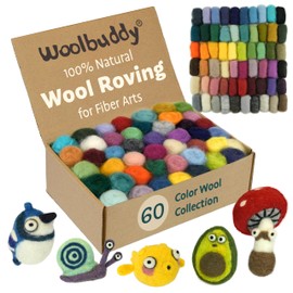 Woolbuddy Roving de lana – 60 colores para fieltro de aguja – Fibra de lana suave multicolor para fieltro húmedo y seco, kit de fieltro para adultos y principiantes