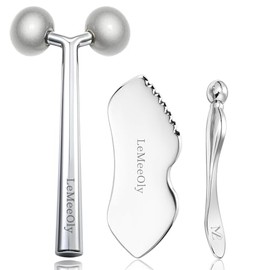 LeMeeOly 2Pcs Gua Sha Facial Tools Stainless Steel, Detailer GuaSha Set for Face and Neck, Natural Skin Care Metal Gua Sha Lymphatic Drainage Face Mas