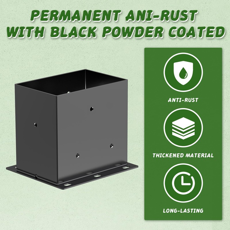 2 Pcs Post Base,4”x 6" Post Brackets(Acturl3.6 x5.6), Heavy Duty