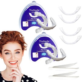 GGUFAY 2 Paare Lächeln Zähne Furniere,Prothesen Gefälschte Zähne, Komfort Sofortige Kosmetische Veneers Zähne Oben und Unten,Falsche Künstliche Temporäre Zahnspange,für Männer Frauen