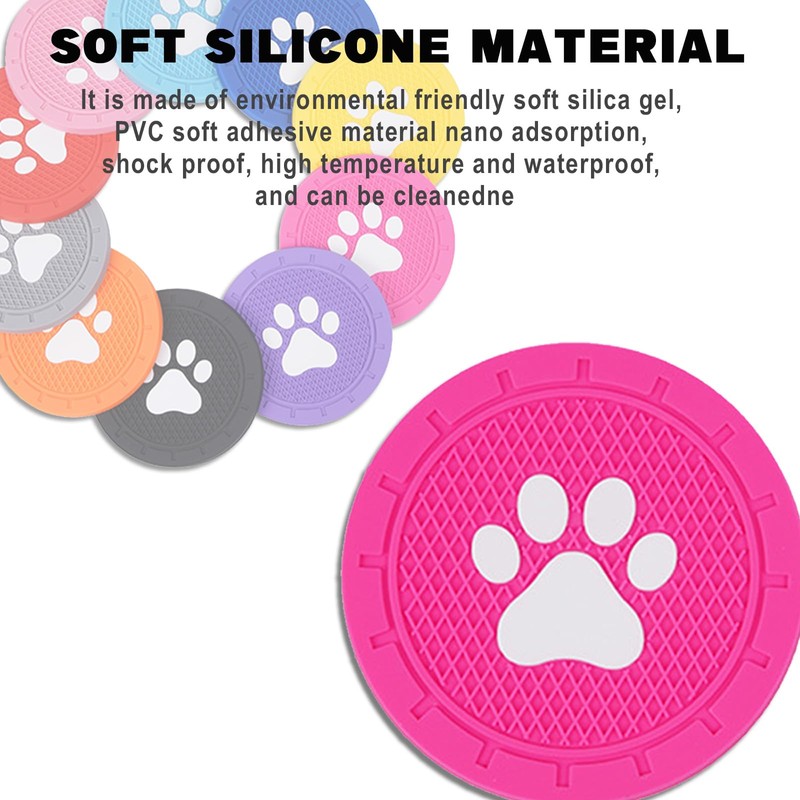 Piburth 4 Pack Car Cup Holder Coasters, Dog Paw Insert