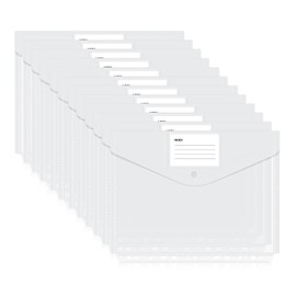 muhogxio Document Folder A4 for Filing - Pack of 12 Document Folders for Documents Organising with Binder Holes and Label Pocket Waterproof (White)