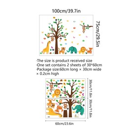 Condessacity Wall Sticker Forest Tree Wall Sticker Stylish Cartoon Jungle Animal Giraffe Elephant Tiger Lion Butterfly Bird Wall Sticker Waterproof Wall Sticker Removable Kids Kids Kids Room