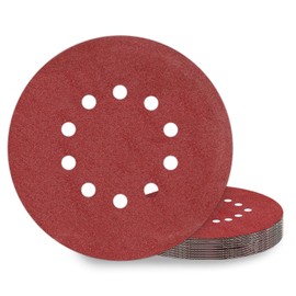 Kongming Pack of 10 Sandpapers, 225 mm Velcro Sanding Discs, 225 mm Grit, P120, 10 Holes in Red for Drywall Sanders, Orbital Sanders, Abrasive Giraffes