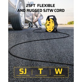 DEWENWILS Extension Cord Reel with 25 FT Power Cord, Hand Wind Retractable, 16/3 AWG SJTW, 4 Grounded Outlets, 13 Amp Circuit Breaker, Yellow, Black, UL Listed