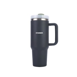 STANMER 40oz Tumbler, Stainless Steel Vacuum Double Insulated With Handle, Lid And Straw for Coffee, Tea, Water and Cold Drinks (Black)