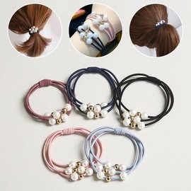 Pearl Bead High-Elasticity Unbreakable Triple Hair Tie 5-Piece Set / 진주구슬 고탄력 끊어지지않는 트리플 헤어끈 5개세트