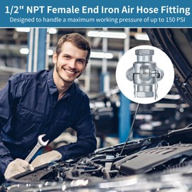 NPT Iron Air Hose Fittings, 4 Sets 1/2 Inch Female End Chicago Fitting, Universal Hose Coupling, Air Hose Fitting Set with Safety Clips & Spare Rubber Gaskets, Carbon Steel Leakproof Air Hose Coupler