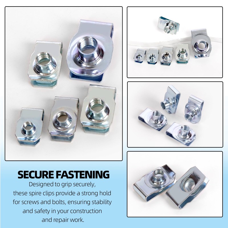 Glarks 50pcs M4 M5 M6 M8 M10 U-Style Clip-On Nuts