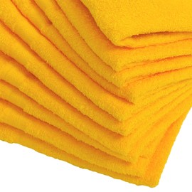 WKG Senshu Face Towels, Set of 10, Made in Japan, Approx. 33.1 x 13.4 inches (84 x 34 cm), 100% Cotton, Soft Towels, Solid Color (Yamabuki)