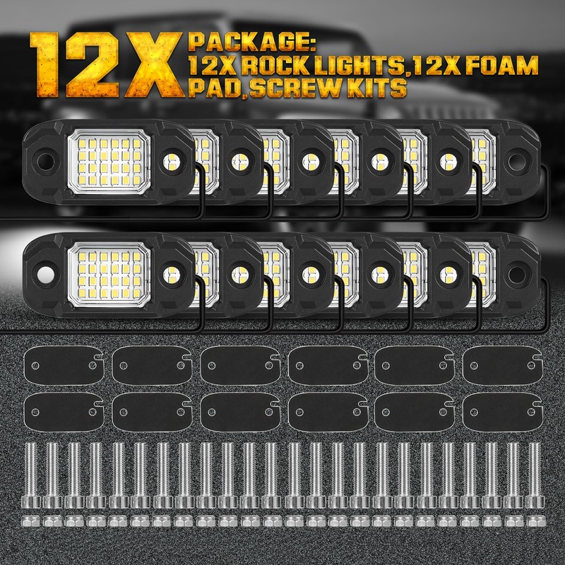 LY8 12Pods LED Rock Lights White 24led Chips Waterproof Neon