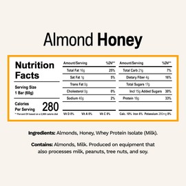 Rise Breakfast Whey Protein Bars Almond Honey, 18g Protein, 2.01 oz (12 Pack)