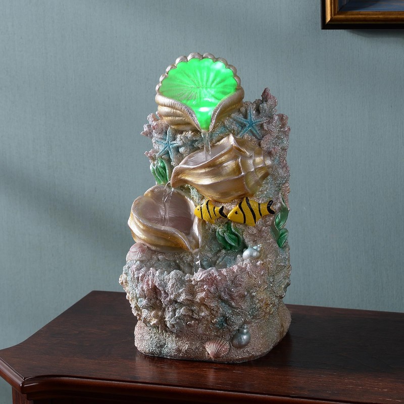 GOSSI Themed Coral Shell Fountain Tabletop Home Décor Indoor Desktop