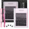 DIY Cluster Eyelash Extensions Kit with Lash Bond & Seal and Applicator, 144 Pcs 0.10mm 56D 9-15mm Mixed Wide-stem Cluster Lash, Individual Lashes Kit at Home