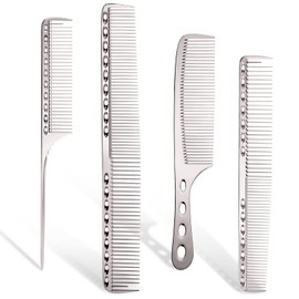 Cgbarber Professional Aluminum Dressing Comb, 4 Types Metal Hair Combs For Hair Styling Included Long Hair Cutting Comb，Short Styling Comb，Handle Comb，Tail Comb(silver)