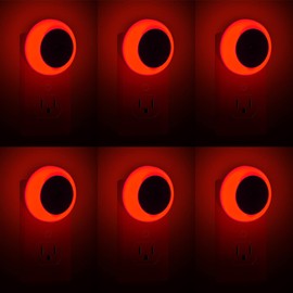 KINUR 6 Pack Red LED Plug into Wall with Dusk to Dawn sensors Plug in Night Lights for Kids Room, Bedroom, Bathroom, Baby Nursery,Stair Lights, Hallway Light
