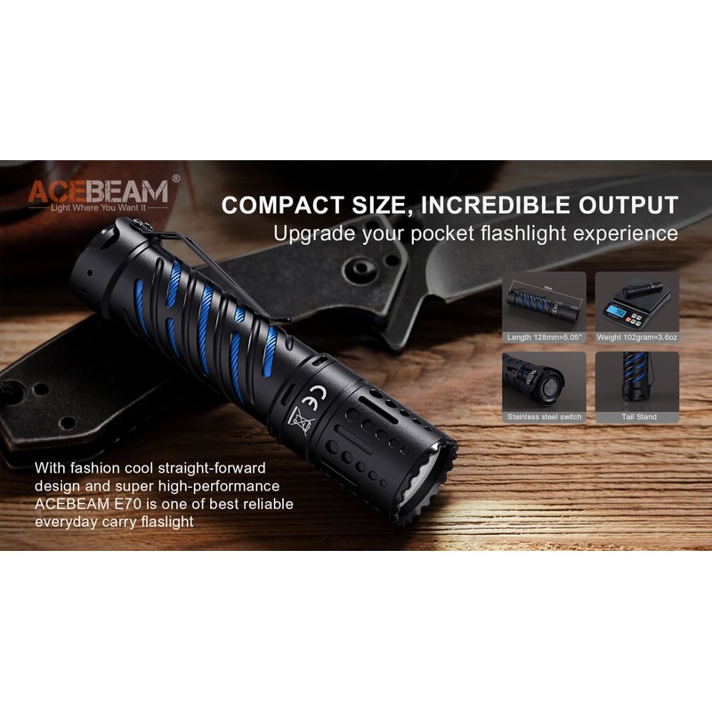 ACEBEAM E70 LED Flashlight -4600 Lumens -up to 240 Meters
