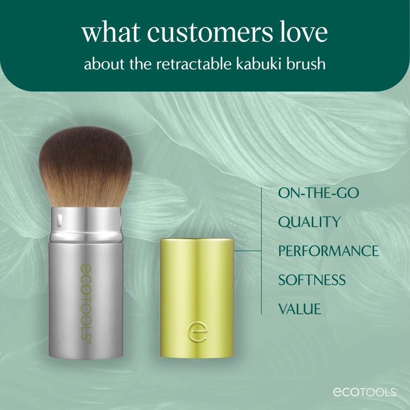 EcoTools Retractable Face Makeup Brush, Kabuki Brush for Foundation, Blush,