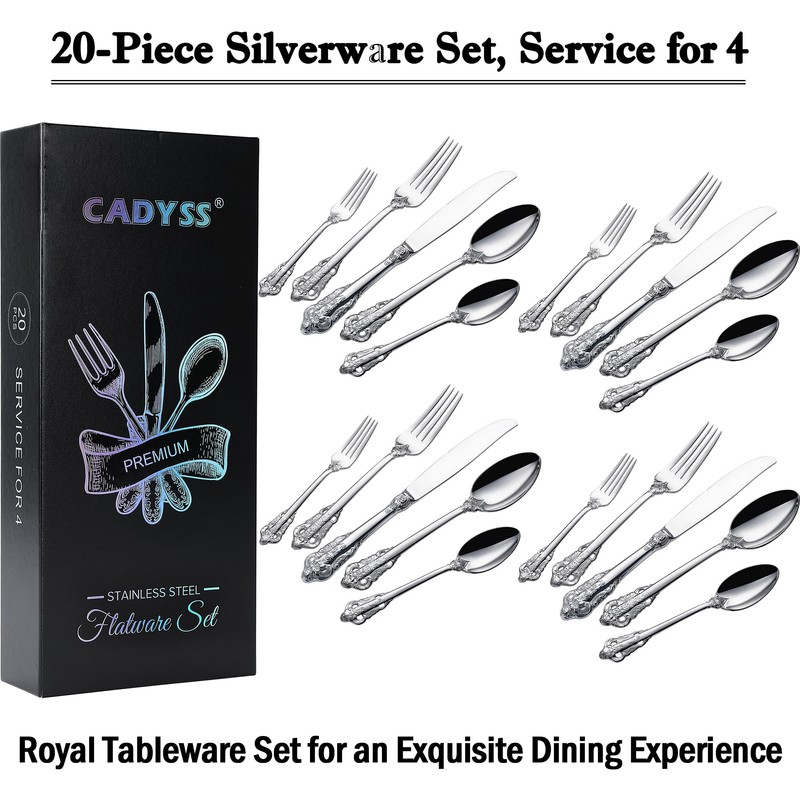 CADYSS Luxurious 20 Piece Silverware Set for 4 - Cutlery
