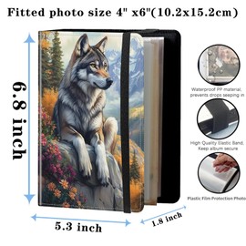NLZQTTBD Photo Album 4x6 Photos - 120 Photos Capacity PU Leather Cover,cute small photo album with Strong Elastic Band,for Wedding baby Travel Family photo book Album,Deep Forest Wolf