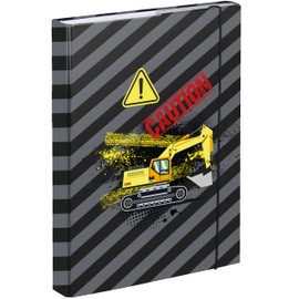 Baagl Notebook Box for School Bag A5 - Collection Folder for Children with Elastic Band and Inner Flaps - Folder Folder with Elastic Band for Boys (Excavator)