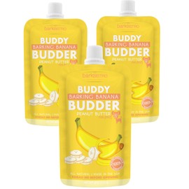 BUDDY BUDDER BUDDY BUDDER Barkin Banana Peanut Butter for Dogs, 3 Pack, 4 oz Squeeze Packs