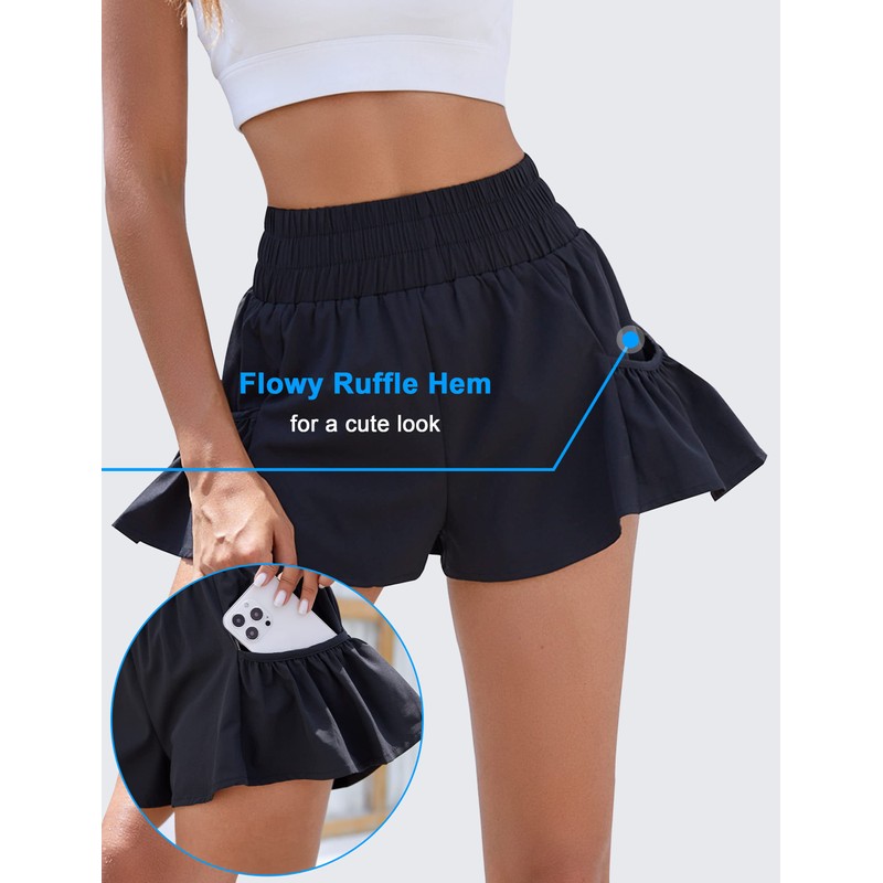 BMJL Women's High Waisted Athletic Running Shorts, Black, Medium