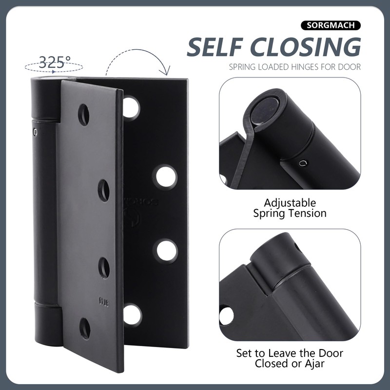 Self Closing Door Hinge 4-1/2 inch Matte Black Auto Close