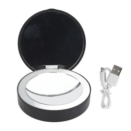 Lighted Compact Mirror Rechargeable Folding Purse Pocket Size Mini Portable for Travel Vanity Makeup Black