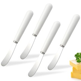 AISBUGUR Butter Spreader Knife, 4-Pack Stainless Steel With Comfortable Handle and Curved Blade for Better Scooping of Jam and Peanut Butter - 6.7" White