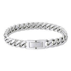 KRKC&CO Men’s Kihei Stainless Steel Bracelet, 0.3 inch (8 mm) Wide, Thick, Cuban Link, 4 Sides Cut, Hip-Hop, Rapper, 18K Gold, Accessory, Jewelry, Gift, Celebrations, Birthdays, Hypoallergenic, Stainless Steel