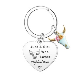 Ghloyza Funny Highland Cow Keyring Highland Cow Lover Gift for Women Girls Just A Girl Who Loves Highland Cows Keychain Animal Lover Gift Keychains
