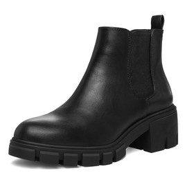 mysoft Women's Platform Chelsea Boots Lug Sole Slip On Chunky Block Heel Ankle Booties