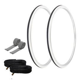 PRO+ Pair of Bike Bicycle TIRE 700 X 25 Black/White SIDEWALL (2) Tires W/Tubes 33MM Schrader Valve, Rim Strips P-1035