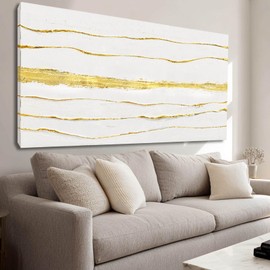 Gold Line Art Minimalist Canvas Prints Abstract Wall Decor White Pictures Wall Art for Home Dining Room Office 24x48 Inch Modern Artwork
