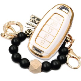 RFSRZ Key fob Cover Compatible with Hyundai Palisade 2022 2023 Elantra GT Santa Fe with Silicone Bracelet Key Holder Smart Key Shell Full Protection (White)