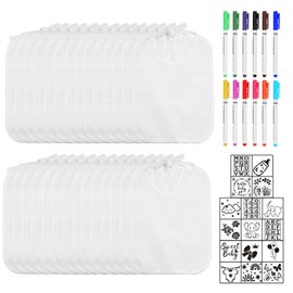 Nlicrst 58Pcs Jungle Animal DIY Baby Bib Decorating Set Baby Shower Game Includes 30 White Feeder Bibs 16 Stencils 12 Fabric Baby Shower Party Supplies (jungle animal)