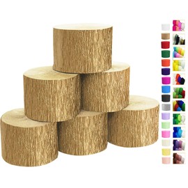 Gold Crepe Paper Streamers 6 Rolls for Party Streamers Decorations Birthday Wedding Baby Bridal Shower Backdrop Craft Supplies (1.8 Inch x 82 Ft/Roll，492ft)