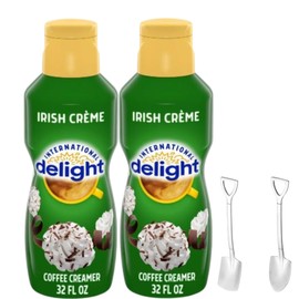 Candy Freezer International-Delight Liquid Coffee Creamer.- Two (2) 32 fl oz Bottles of Creamy Smooth Delightful Coffee Creamer and Mini Metal Spoons (Irish Creme) Shovel Spoons
