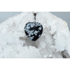 Nature's Enlightenment Heart Snowflake Obsidian Crystal Pendant- Reiki, Healing, Meditation, Crystal Grid, Pagan, Wicca, Spells, Protection