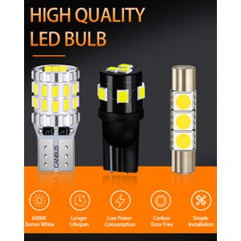 MEALAM White LED Bulbs Package Kit Compatible with 2011 2012 2013 2014 2015 2016 2017 2018 2019 2020 Jeep Grand Cherokee Interior Map Dome Light + License Plate Light and Install Tool, 15 Piece